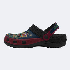 Jewel Moth Vintage Floral Wreath Print Fleece-Lined Clogs
