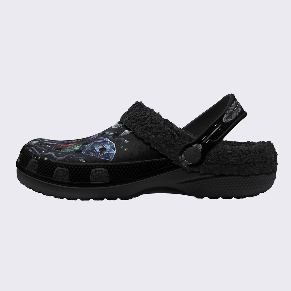 Obsidian Moth Print Fleece-Lined Clogs