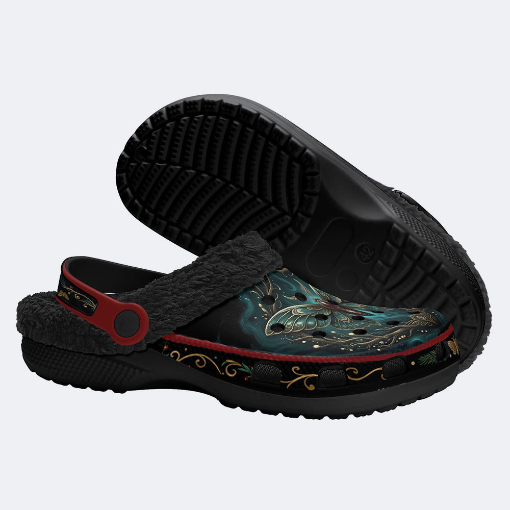 Abyssal Forest Moth Print Fleece-Lined Clogs