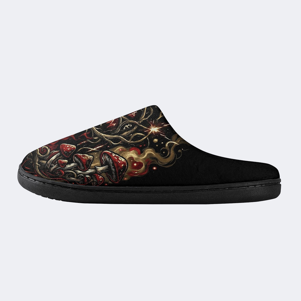 Strange Mushroom Forest Print Fleece-Lined Slippers