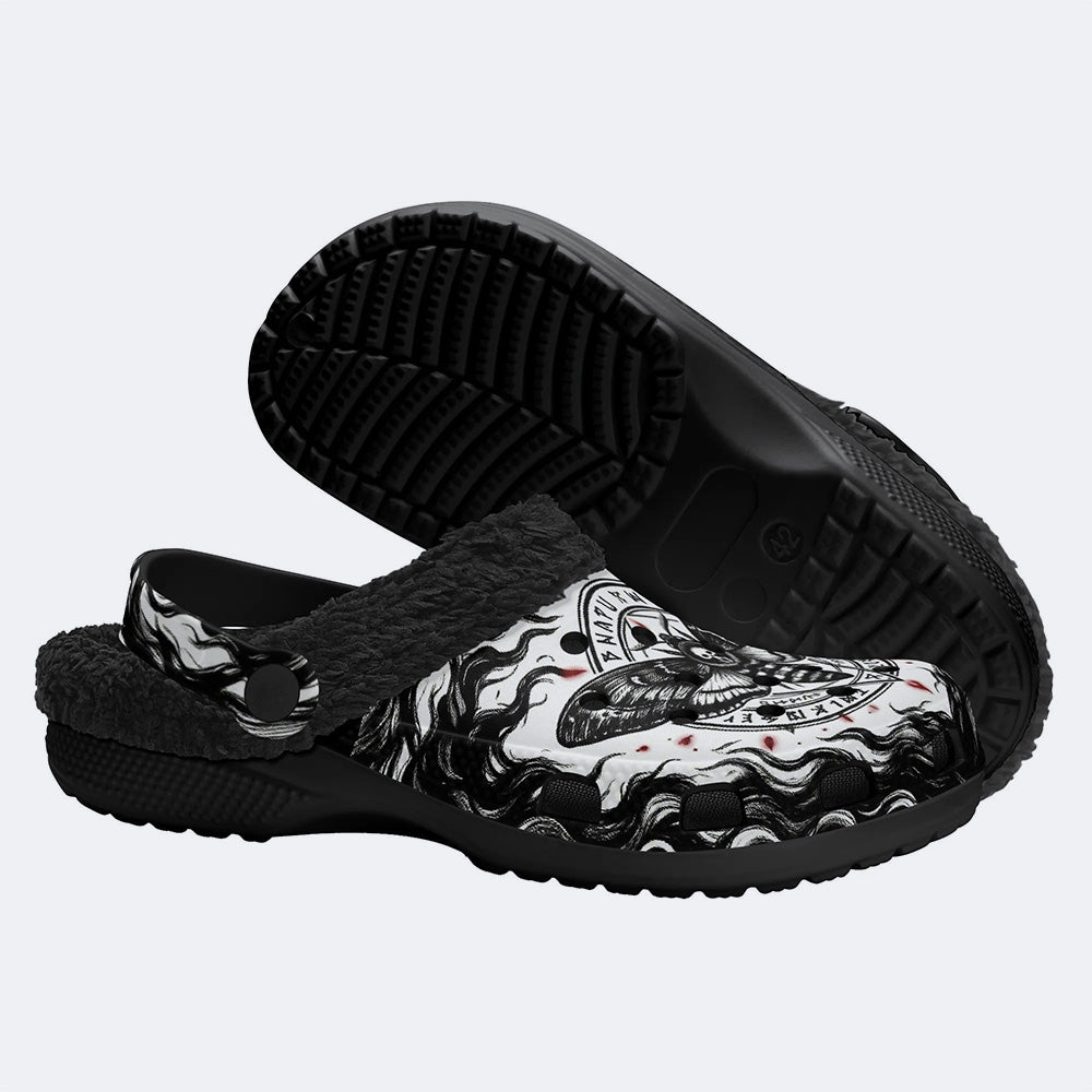 Mist Death Moth Print Fleece-Lined Clogs