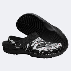 Mist Death Moth Print Fleece-Lined Clogs