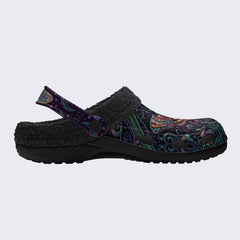 Mushroom Forest Death Moth Print Fleece-Lined Clogs