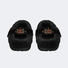 Japanese Traditional Hannya Mask Print - Fur Lined Slippers/Sandals