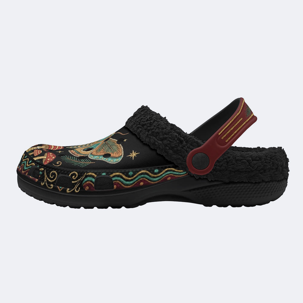 Vintage Mushroom Forest Moth Print Fleece-Lined Clogs
