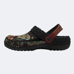 Vintage Mushroom Forest Moth Print Fleece-Lined Clogs