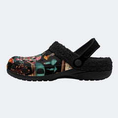 Moth Floral Mushroom Print - Fur Lined Slippers/Sandals