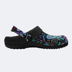 Neon Blue Green Psychedelic Moth Fleece-Lined Clogs