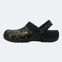 Mushroom Forest Moth Vintage Floral Wreath Print Fleece-Lined Clogs