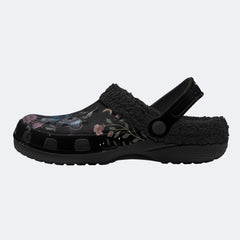 Floral Moth Print Fleece-Lined Clogs