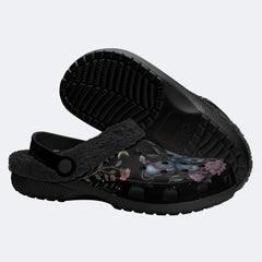 Floral Moth Print Fleece-Lined Clogs