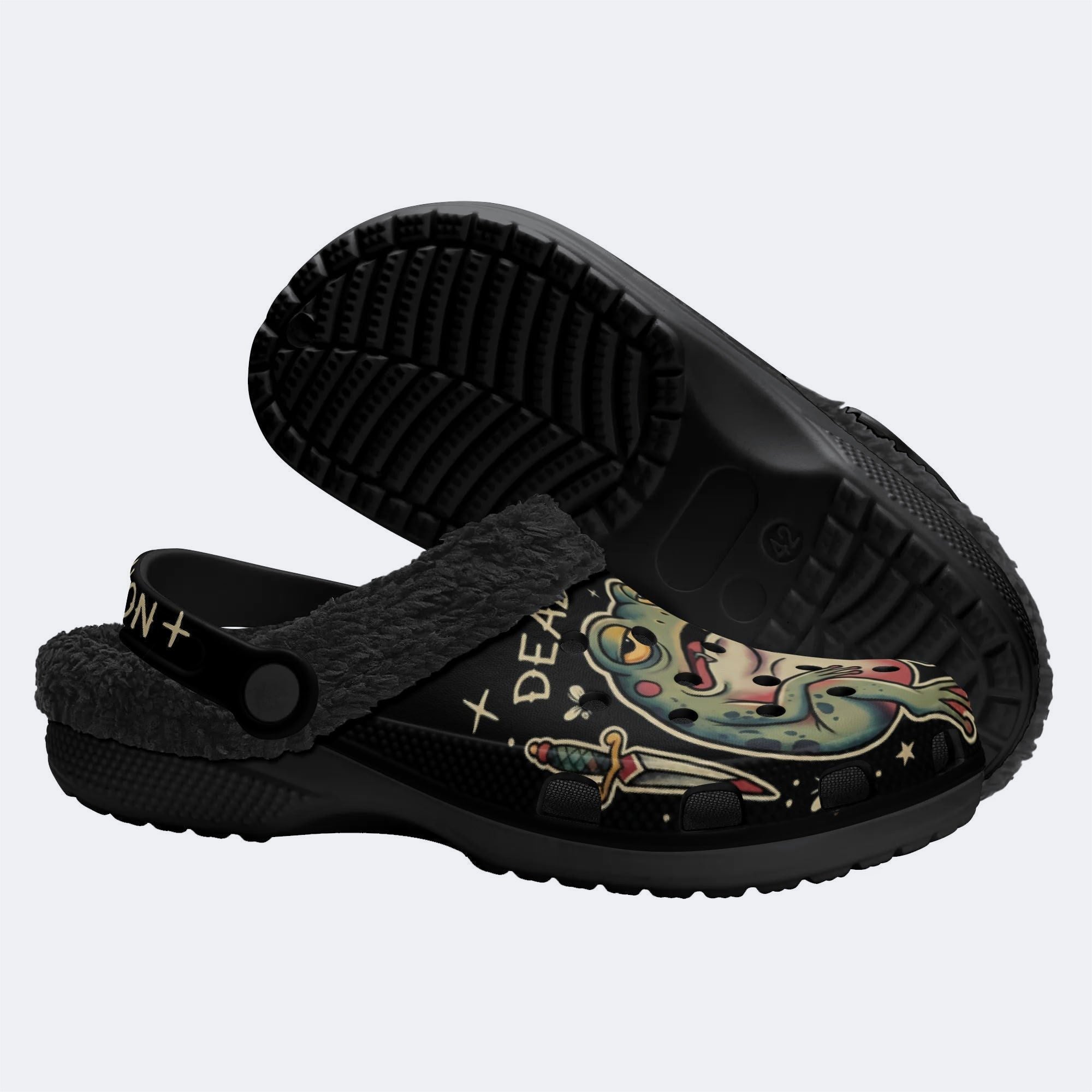 Frog Old-school Tattoo & Slogan Print Fleece-Lined Clogs