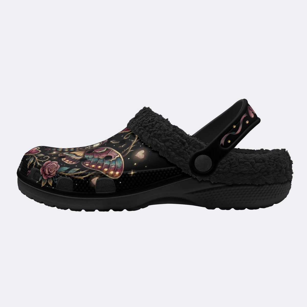 Death Moth Vintage Valentine Garland Print Fleece-Lined Clogs