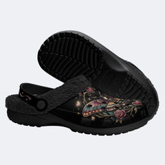 Death Moth Vintage Valentine Garland Print Fleece-Lined Clogs