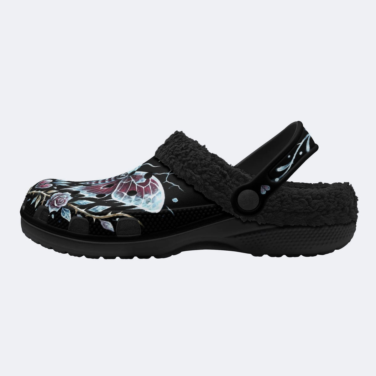 Ice Crystal Garland Death Moth Print Fleece-Lined Clogs