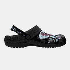 Ice Crystal Garland Death Moth Print Fleece-Lined Clogs