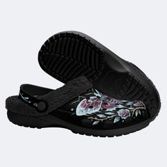 Ice Crystal Garland Death Moth Print Fleece-Lined Clogs