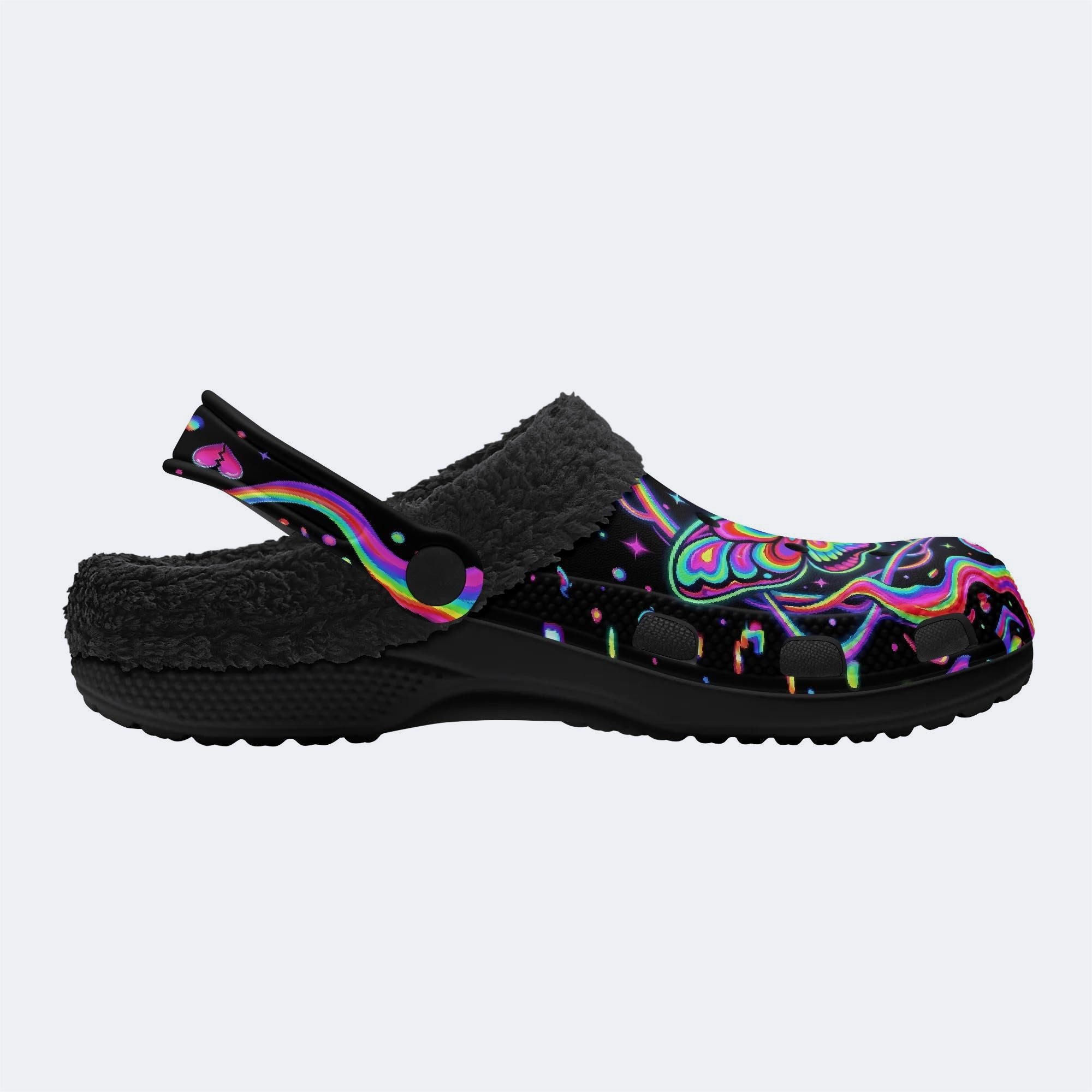 Death Moth Liquid Spectrum Love Ritual Print Fleece-Lined Clogs