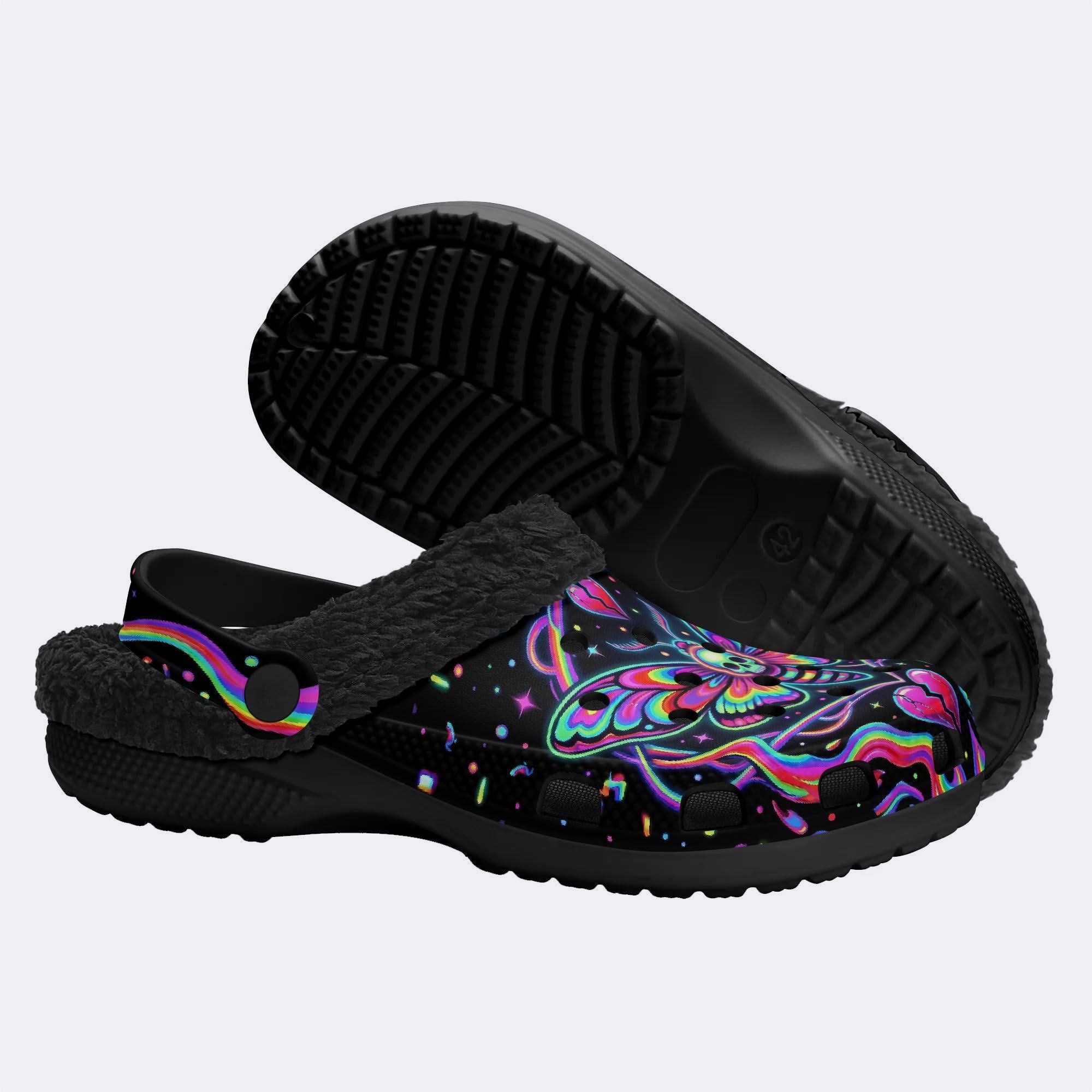 Death Moth Liquid Spectrum Love Ritual Print Fleece-Lined Clogs