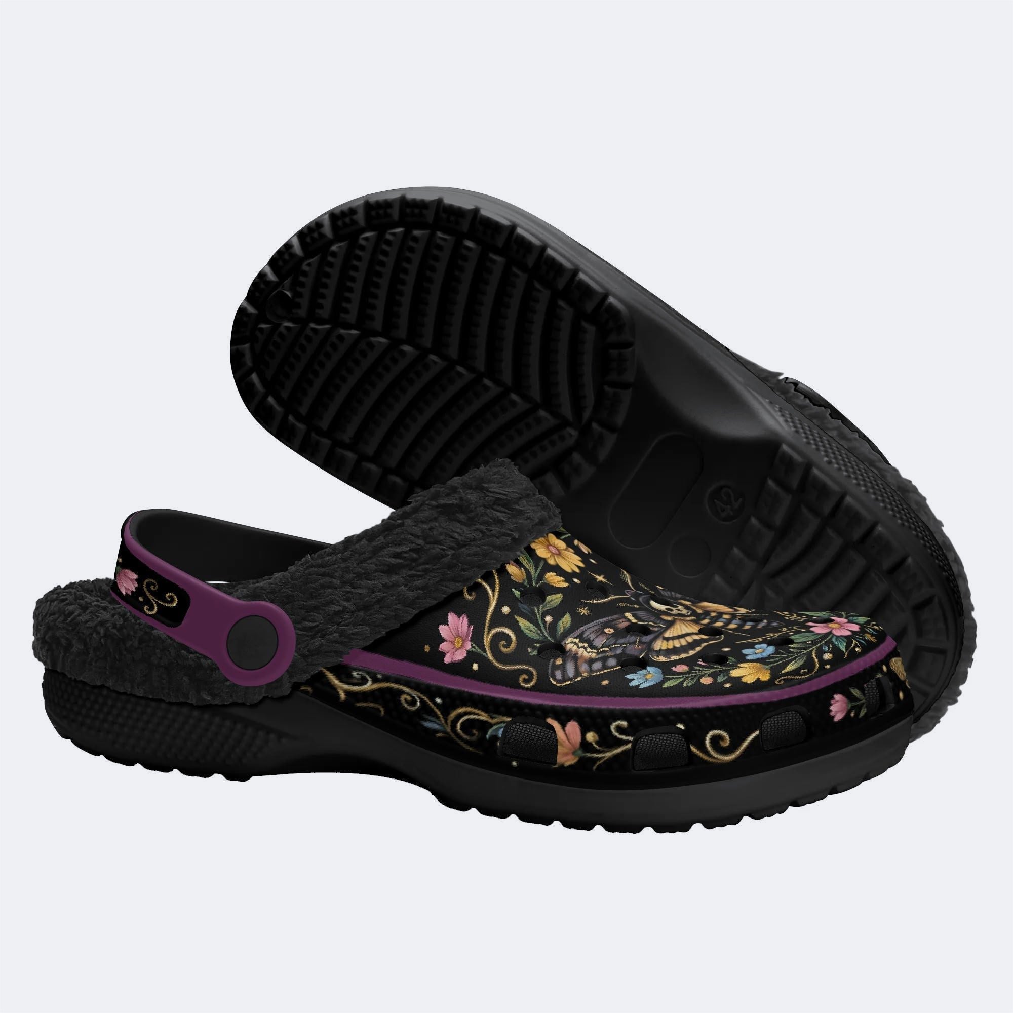 Death Moth Vintage Wreath Print Clogs