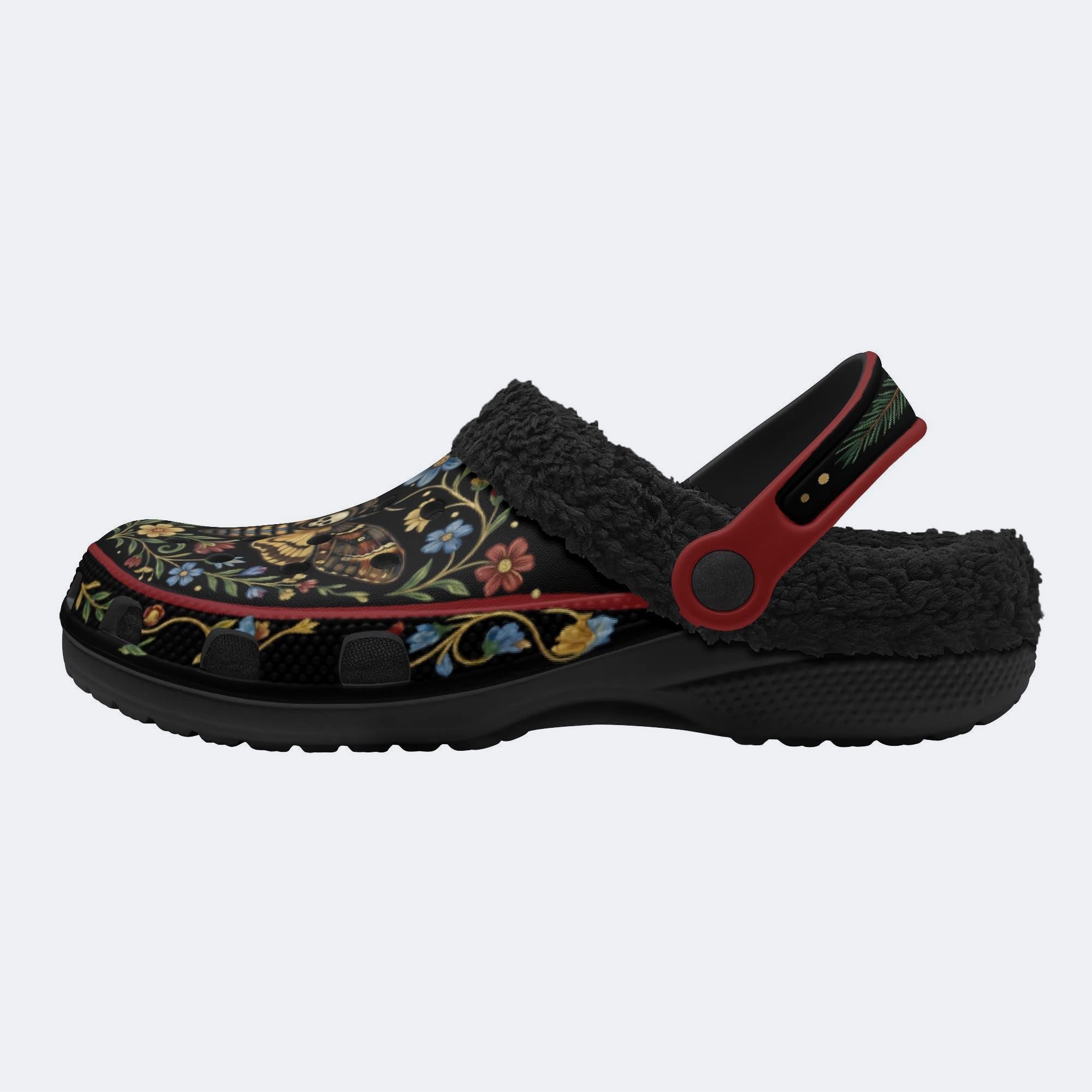 Death Moth Vintage Wreath Print Fleece-Lined Clogs