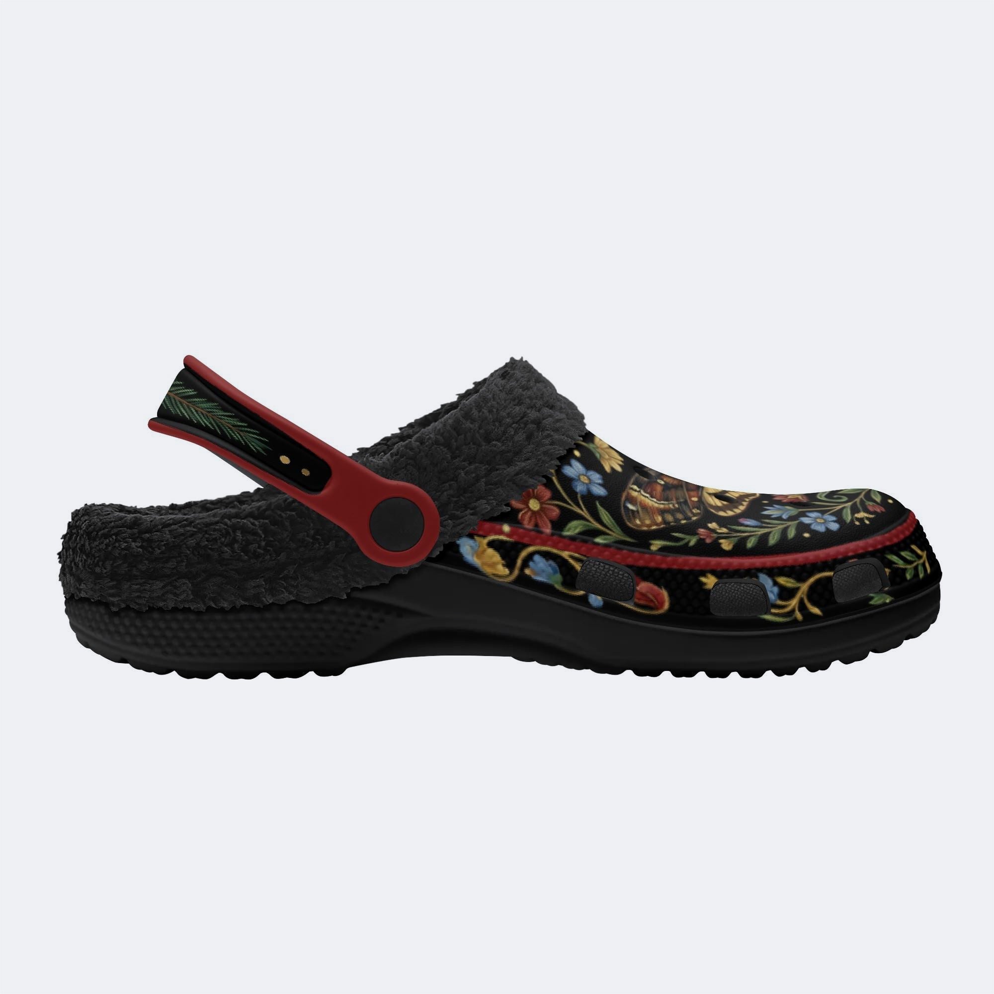 Death Moth Vintage Wreath Print Fleece-Lined Clogs