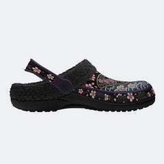 Cherry Blossom Moth Print Fleece-Lined Clogs