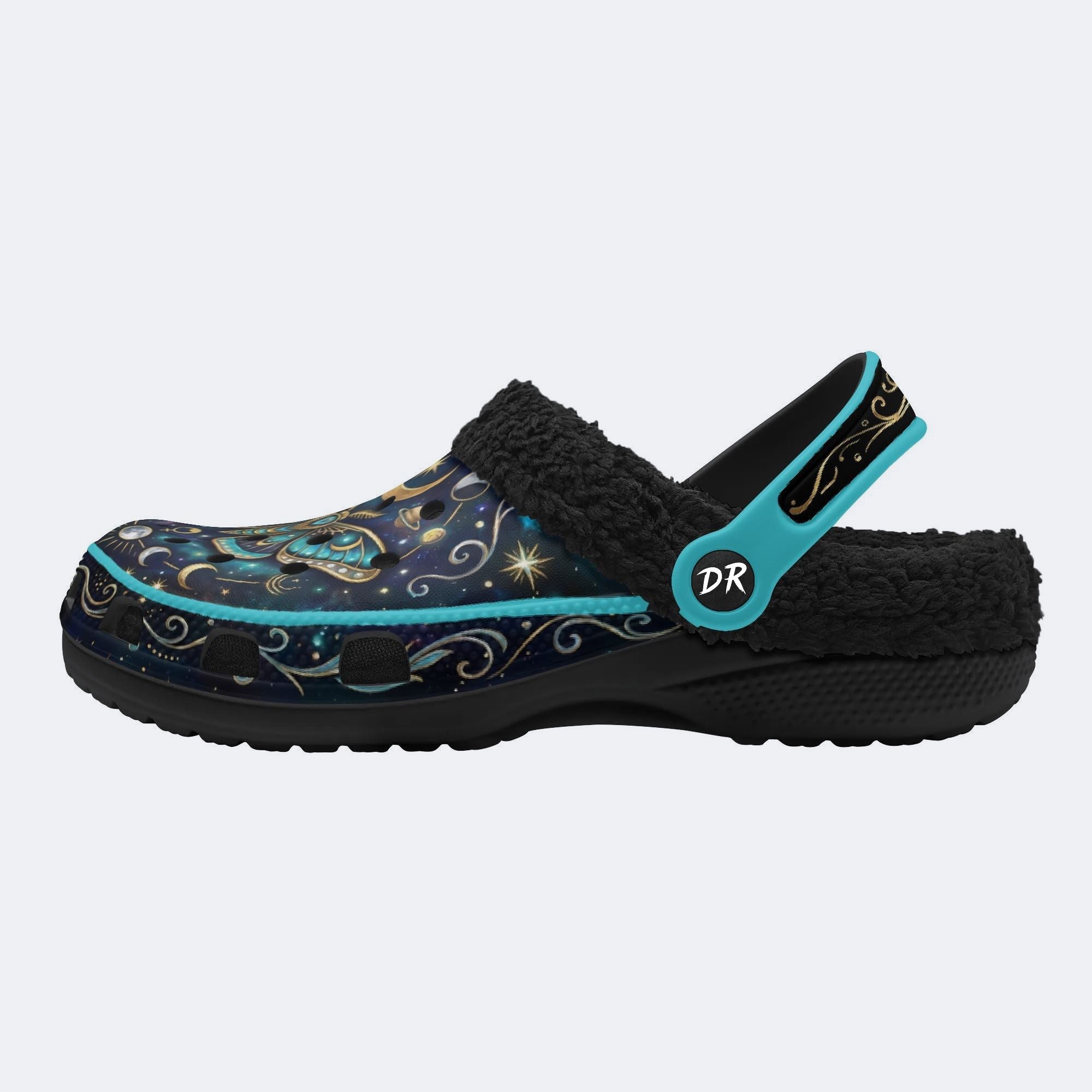 Starry Dream Jewel Moth Print Fleece-Lined Clogs