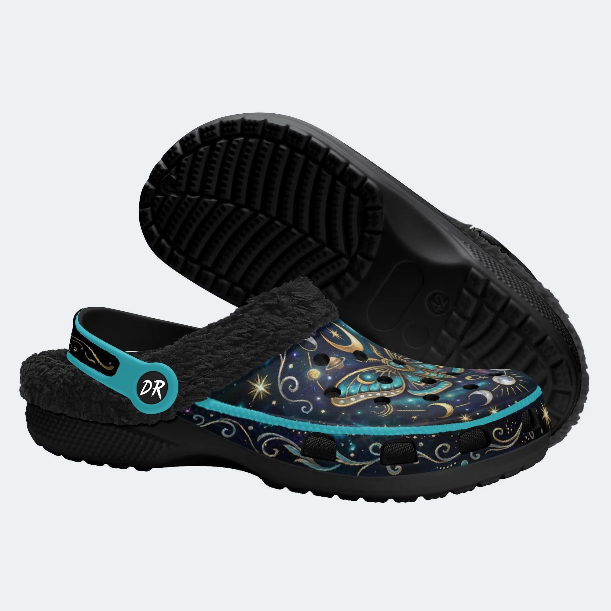 Starry Dream Jewel Moth Print Fleece-Lined Clogs