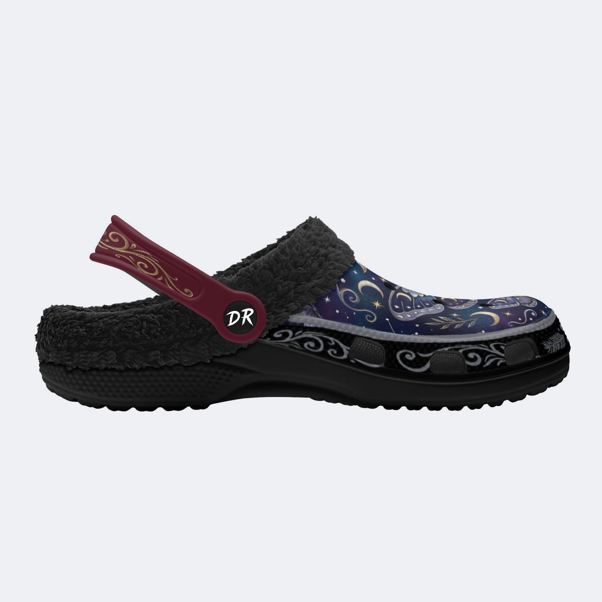 Starry Psychedelic Moth Print Fleece-Lined Clogs