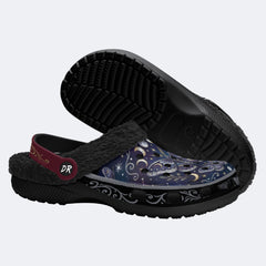 Starry Psychedelic Moth Print Fleece-Lined Clogs