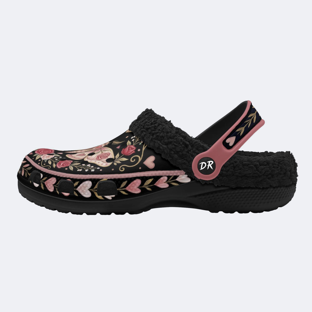 Romantic Wreath Moth Print Fleece-Lined Clogs