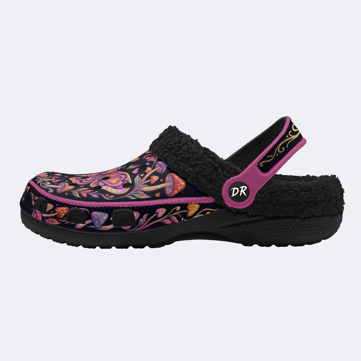 Psychedelic Mushroom & Moth Print Fleece-Lined Clogs