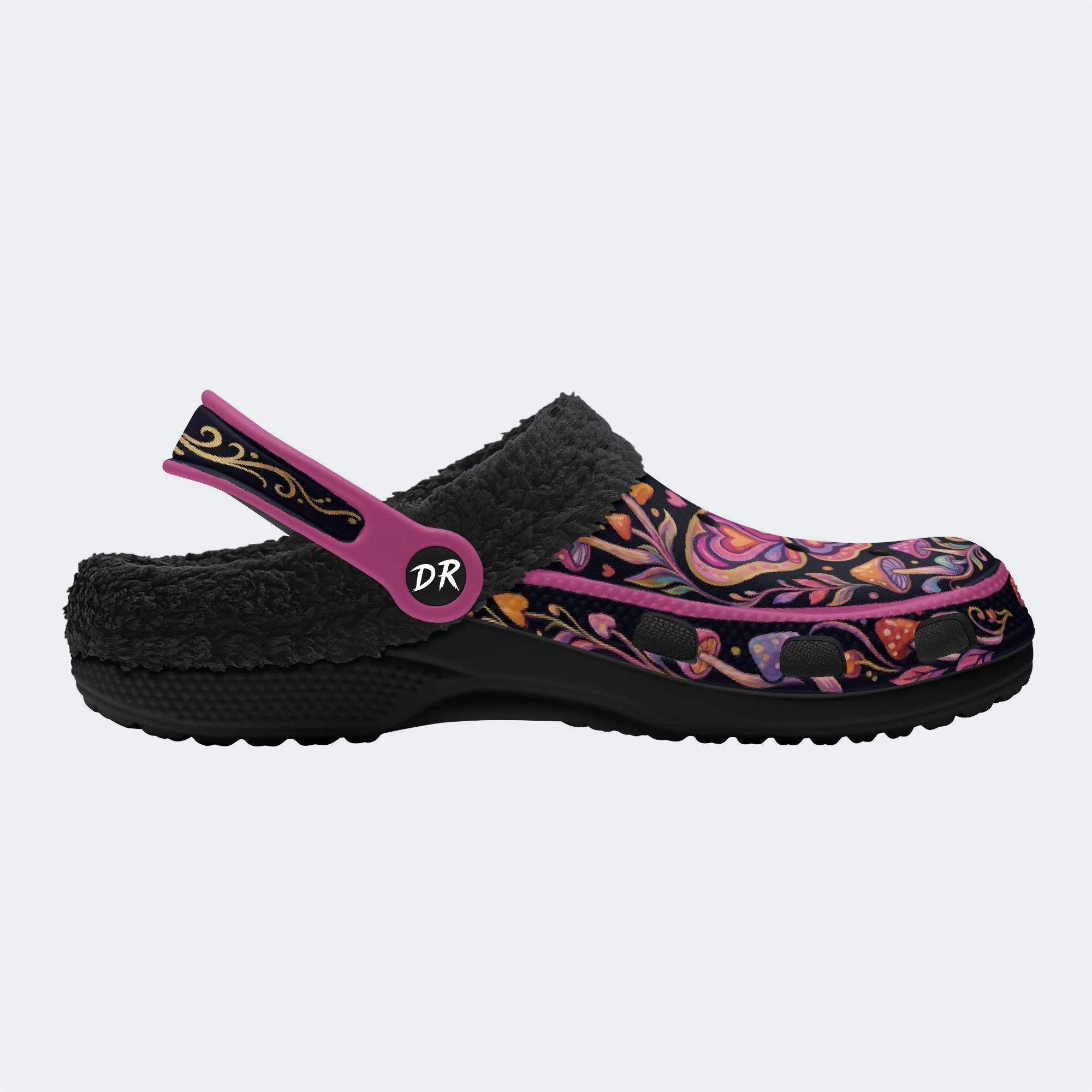 Psychedelic Mushroom & Moth Print Fleece-Lined Clogs