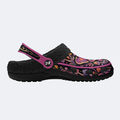 Psychedelic Mushroom & Moth Print Fleece-Lined Clogs