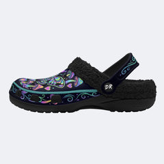 Psychedelic Mushroom & Moth Print Fleece-Lined Clogs