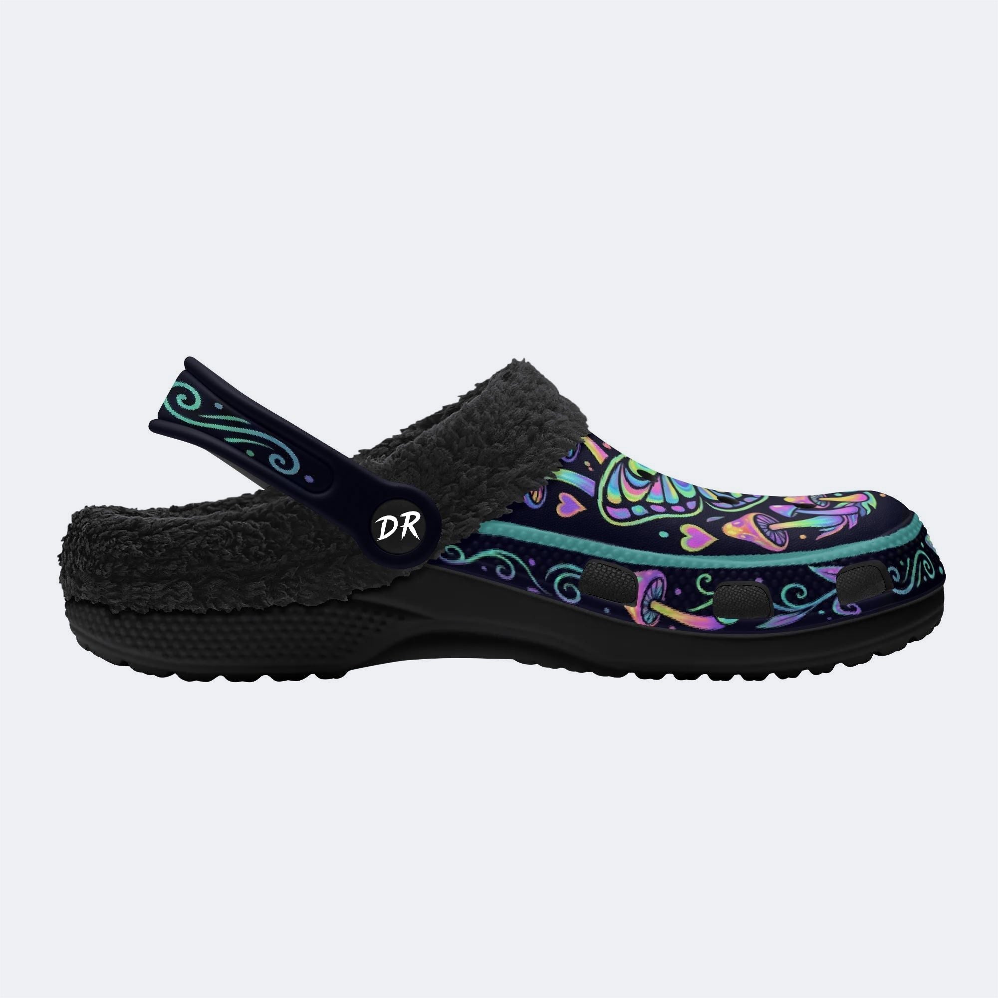 Psychedelic Mushroom & Moth Print Fleece-Lined Clogs