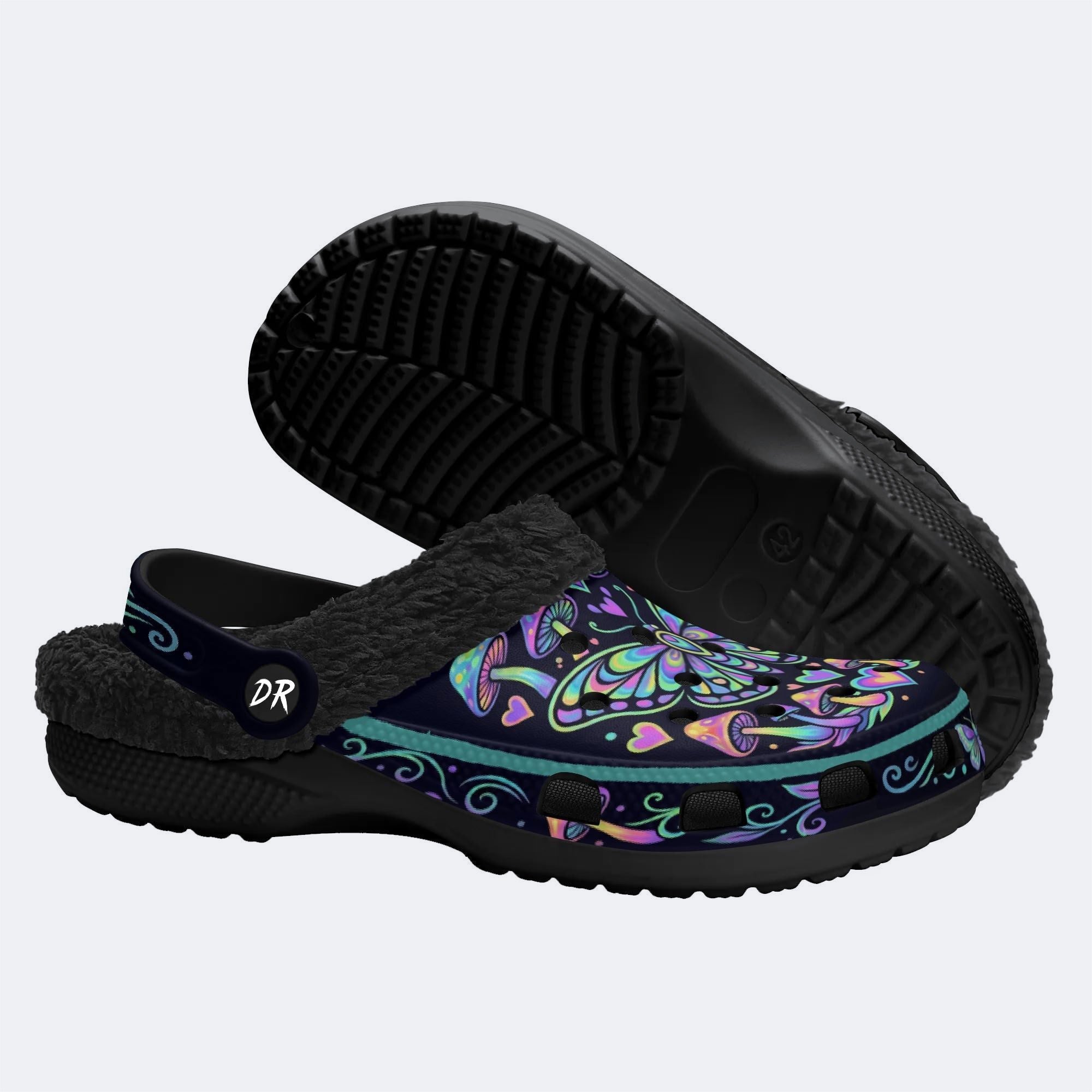 Psychedelic Mushroom & Moth Print Fleece-Lined Clogs