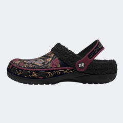 Moth Rose Wreath Print Fleece-Lined Clogs