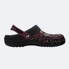 Moth Rose Wreath Print Fleece-Lined Clogs