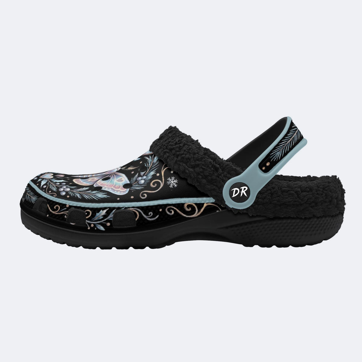 Ice Crystal Wreath Moth Print Fleece-Lined Clogs