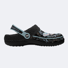 Ice Crystal Wreath Moth Print Fleece-Lined Clogs