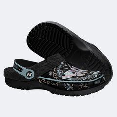 Ice Crystal Wreath Moth Print Fleece-Lined Clogs