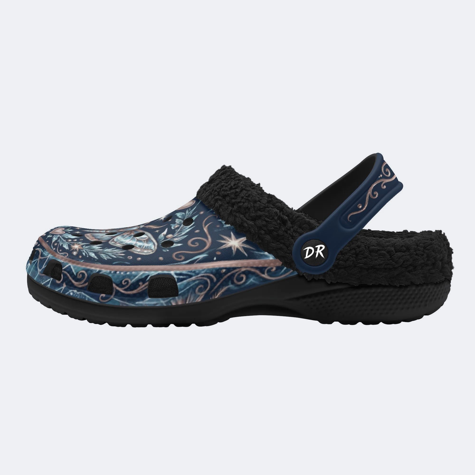 Ice Crystal Wreath Moth Print Fleece-Lined Clogs