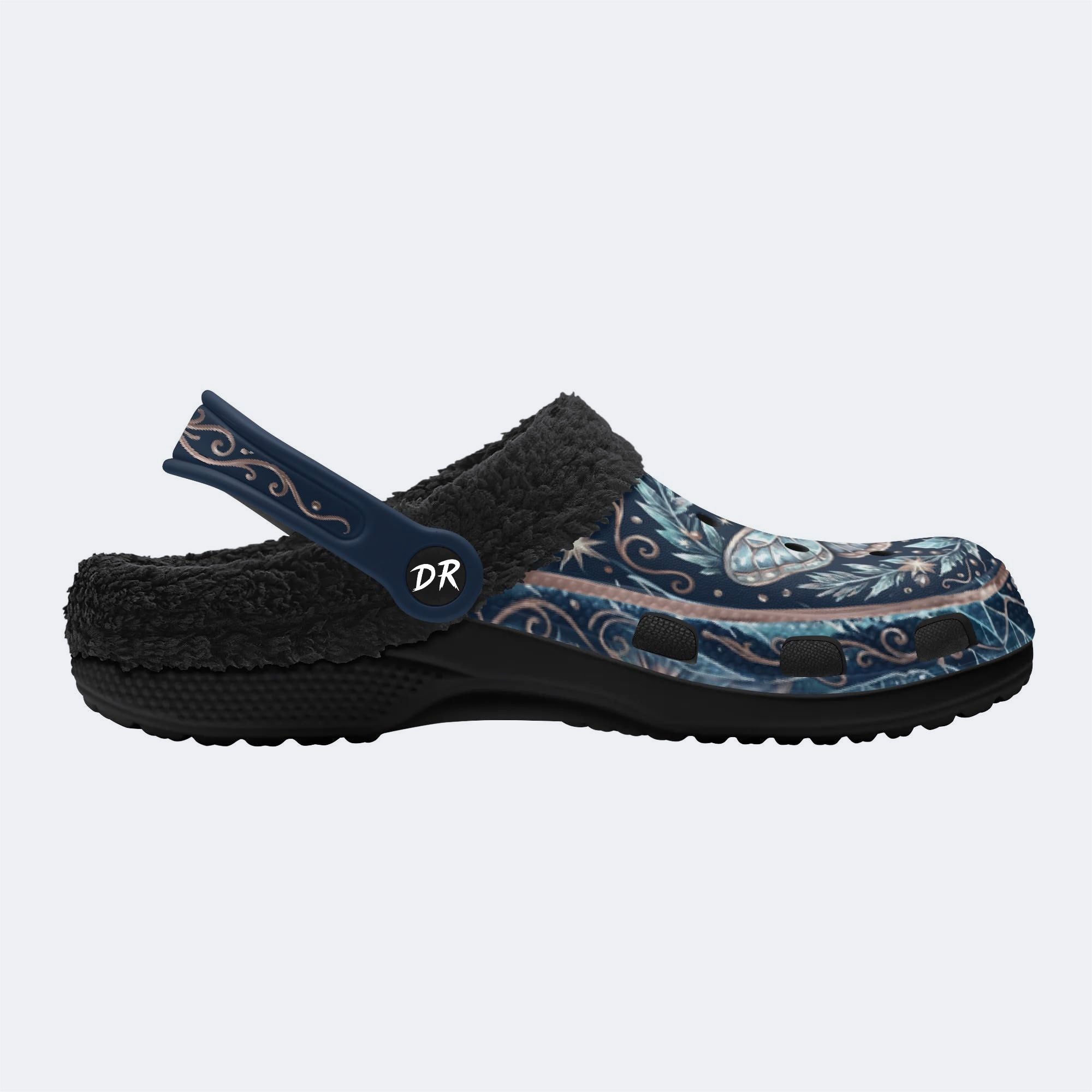 Ice Crystal Wreath Moth Print Fleece-Lined Clogs