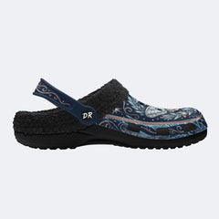 Ice Crystal Wreath Moth Print Fleece-Lined Clogs