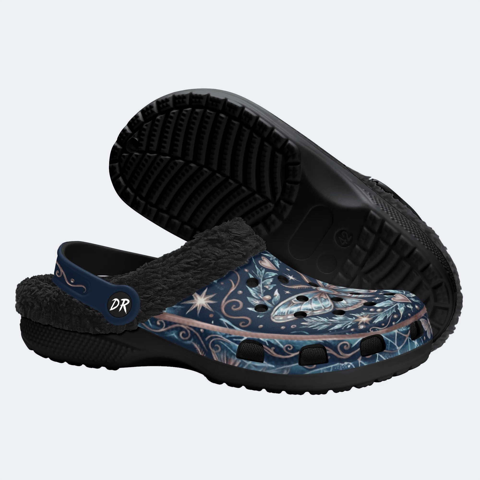 Ice Crystal Wreath Moth Print Fleece-Lined Clogs