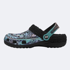 Aurora Moth Vintage Wreath Print Fleece-Lined Clogs