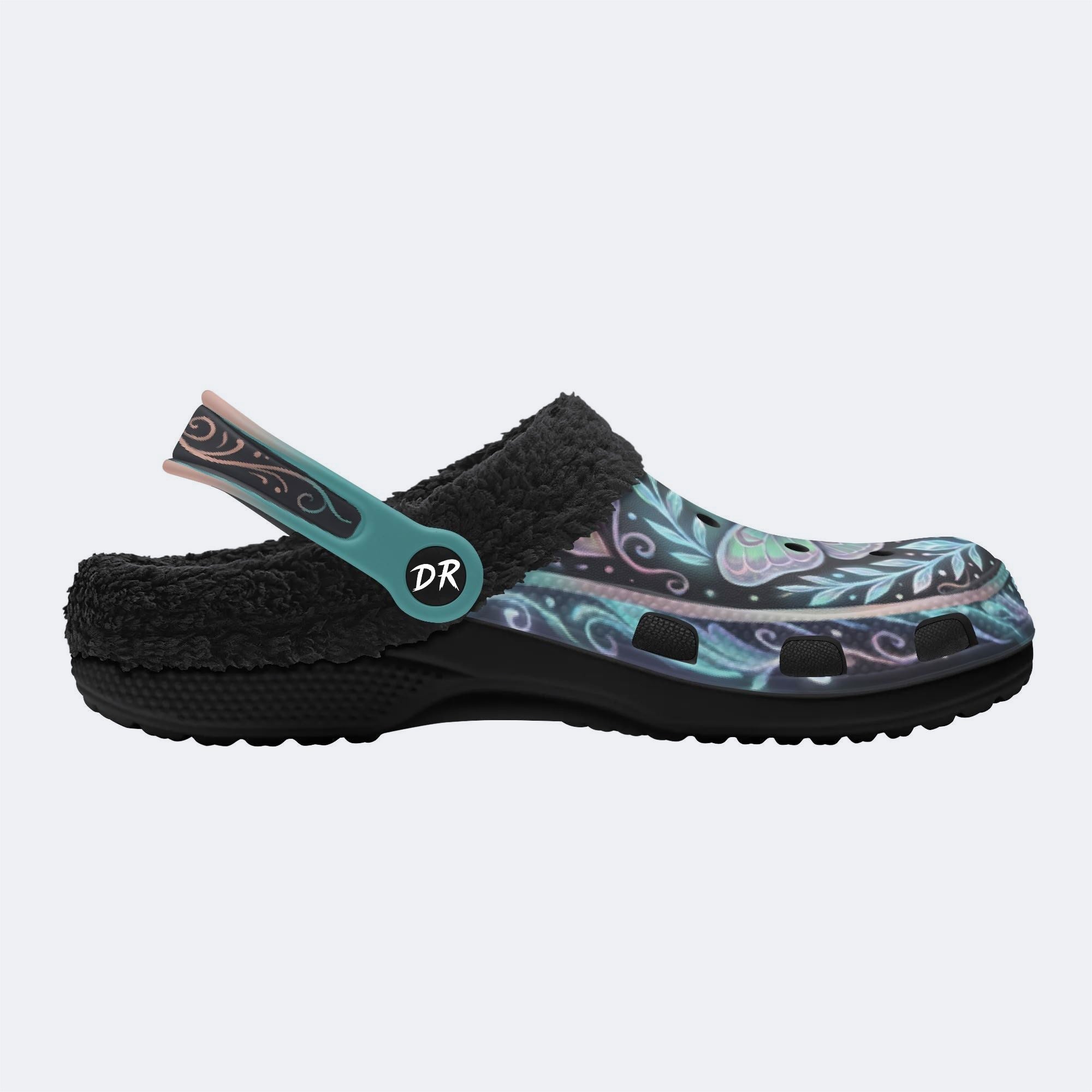 Aurora Moth Vintage Wreath Print Fleece-Lined Clogs
