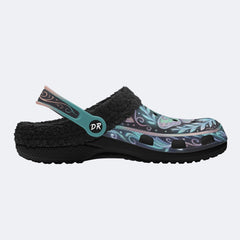 Aurora Moth Vintage Wreath Print Fleece-Lined Clogs